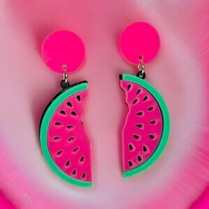 New Watermelon 90's Y2k Summer Pink Dangle Earrings Drop Cartoon Fruit Neon Pink